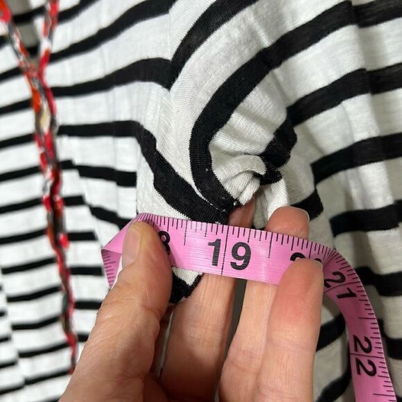 Postmark Anthropologie Black White Stripe Red Poppy Floral Layered Top Blouse Bu - Picture 11 of 13